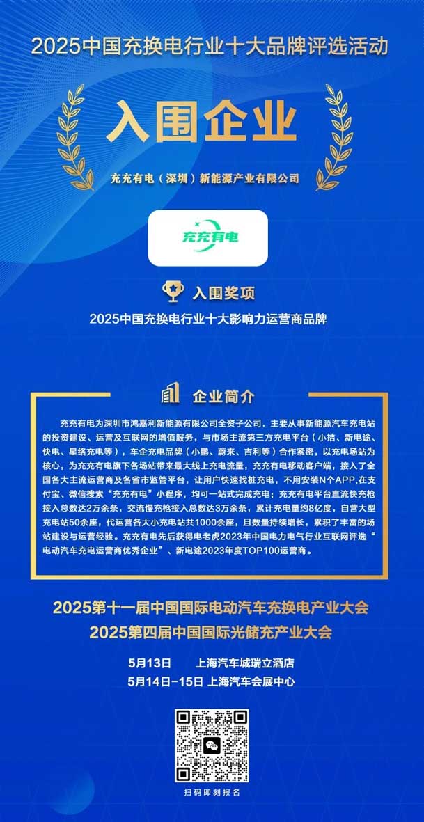 实力登榜！平博pinnacle携手充充有电入围2025中国充换电行业十大品牌评选(图2)